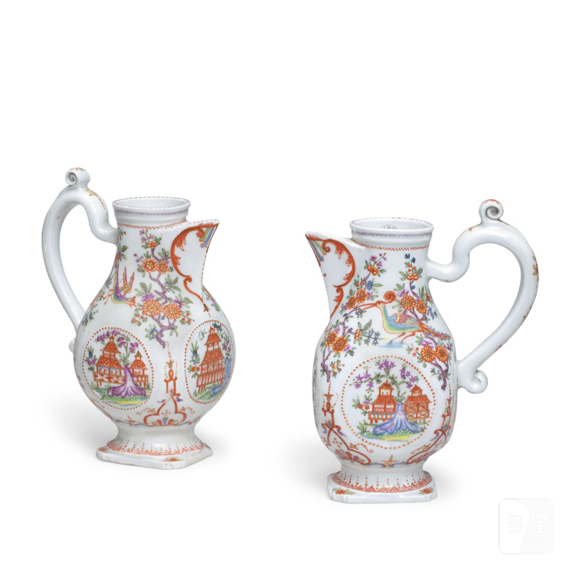A rare pair of Du Paquier cruet jugs, circa 1725-30